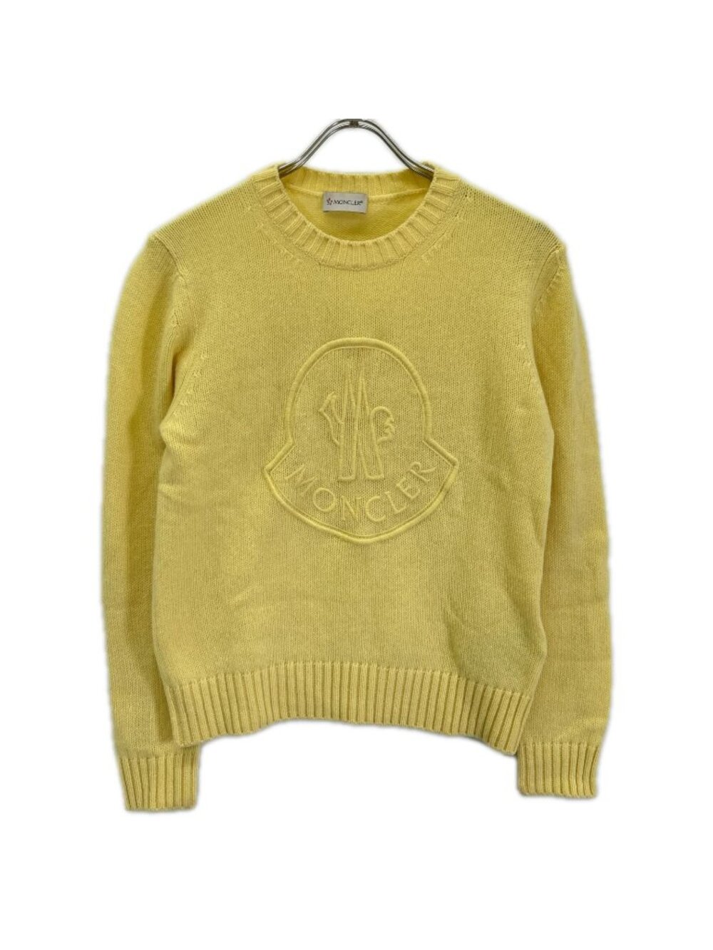 Moncler Girocollo Tricot Yellow Wool Cashmere Logo Design Knit Pullover Sweater